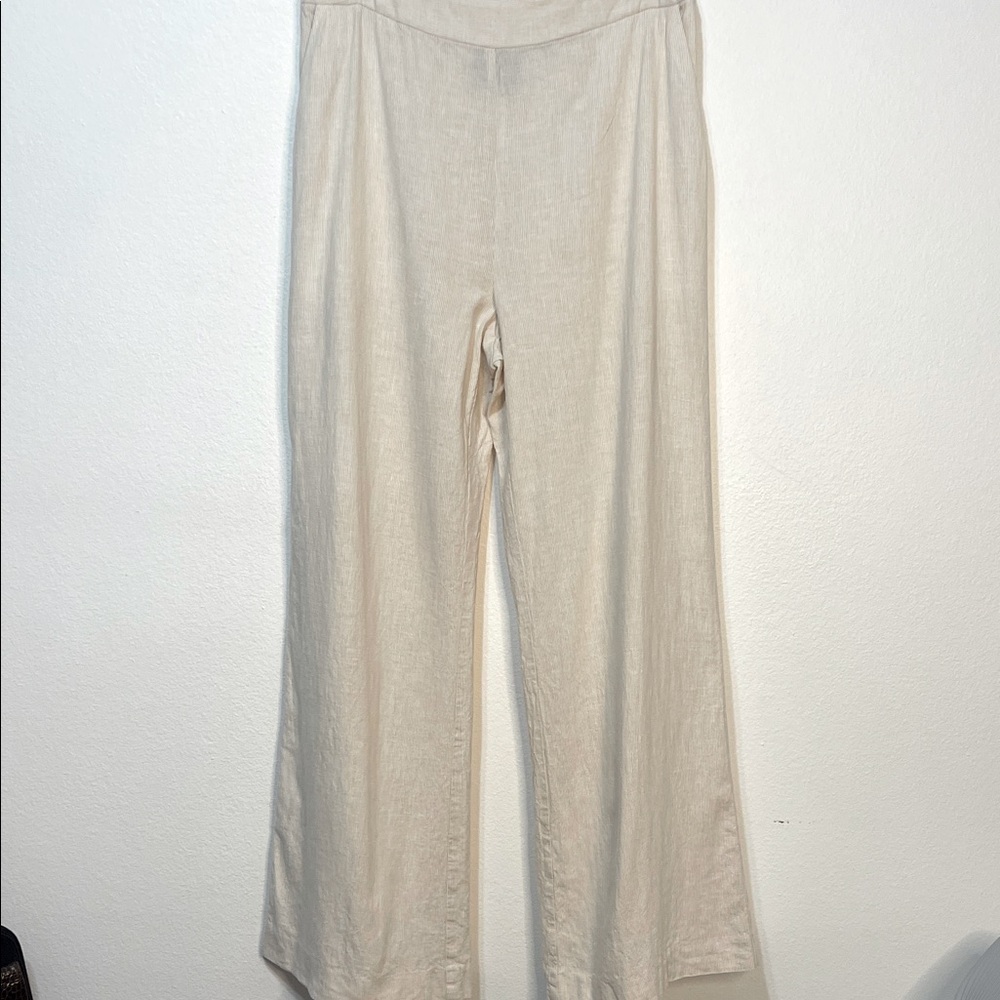 Alex Marie NWOT Linen Cream Striped Wide Leg Pants Size Medium Waist 15”-17”
